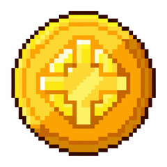 Fototapeta premium Pixel Art Gold Coin Isolated on White Background for Retro Game Design
