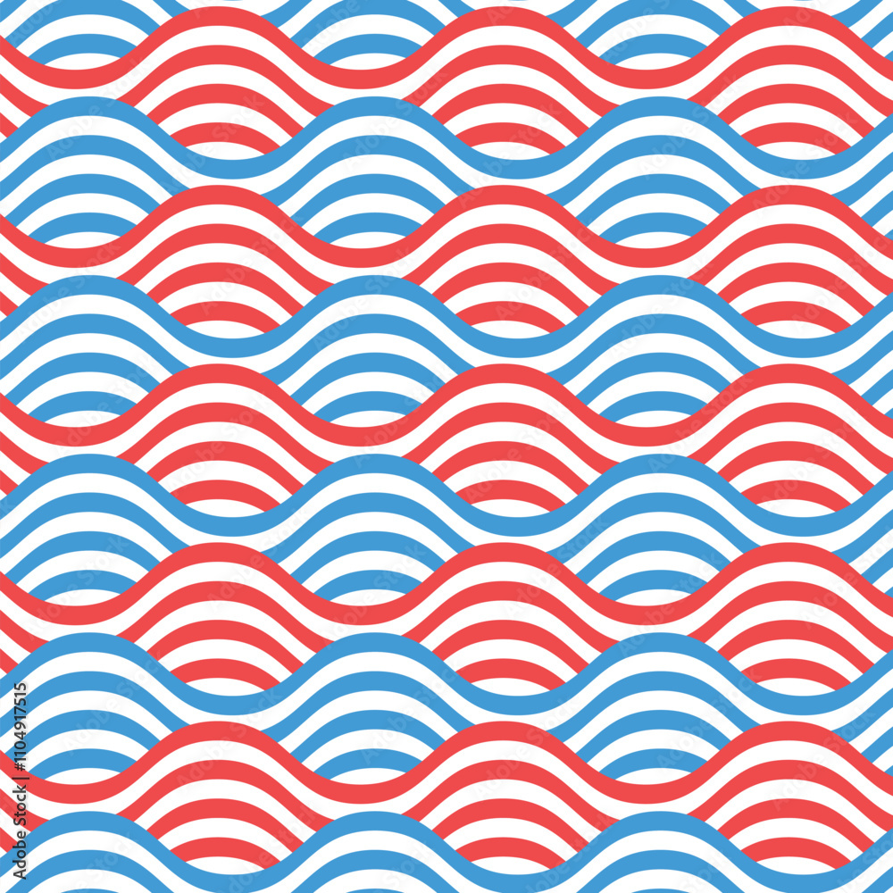 Aufkleber red, white and blue wave background with thick lines. geometric pattern with wavy lines. japanese st