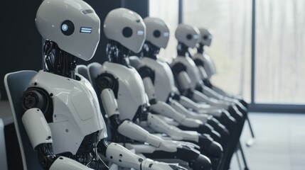 An AI-driven robotic language translation service, global conference setting with language interpretation robots, Global style