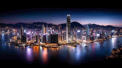 Obraz premium economic windfall opportunities driving growth and wealth expansion, vibrant cityscape bustling with commerce, towering skyscrapers, flourishing markets