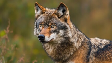 Majestic Grey Wolf Portrait In Autumn Woods