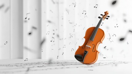 Fototapeta premium A violin surrounded by floating musical notes on a sheet.
