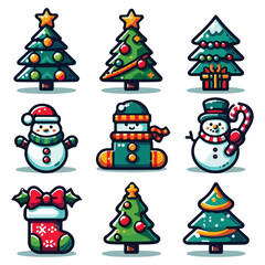 Festive Christmas Icons Vector Illustration Art & Illustration