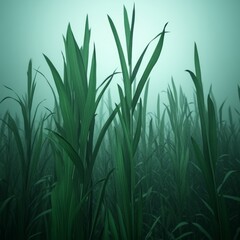 Tall grass in a misty field.