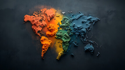 Global map artwork display contemporary gallery 3d mixed media artistic environment overhead view world representation for modern aesthetic