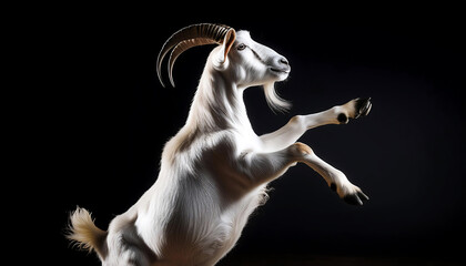 Fototapeta premium Playful Goat Leaping in a Studio - High Contrast Photography