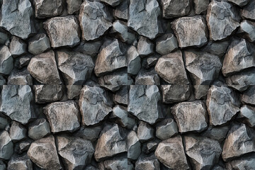 Gray Roughly Cut Stacked Stones with Natural Texture. Seamless Repeatable Background