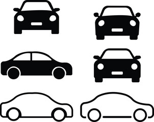 Car icon set linear style. Transport symbol. Vector illustration Auto vehicle isolated. Transport icons. Automobile silhouette front view. Sedan car, vehicle or automobile symbol on white background -