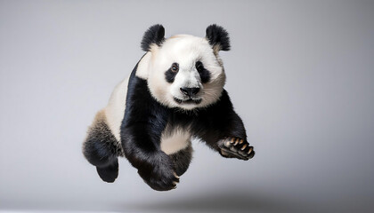 Fototapeta premium A Dynamic Studio Shot of a Jumping Panda