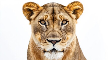 Fototapeta premium A Powerful Lioness Portrait Against A White Background