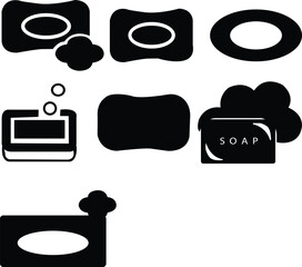 Flat in black and white mobile application solid soap, bath, water, towel,