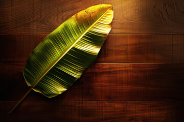 banana leaf on the wooden table