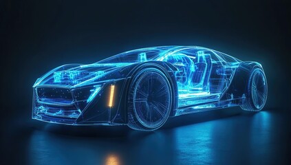 Futuristic Electric Sports Car: A Digital Wireframe Rendering of a High-Performance Vehicle