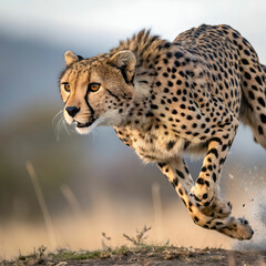 beautiful cheetah hunting for prey with a blurred