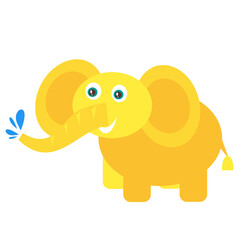 Orange cartoon elephant. Smiling elephant with its trunk raised up.