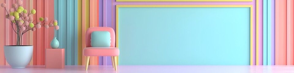 Obraz premium Modern Colorful Room with Yellow Frame and Chair