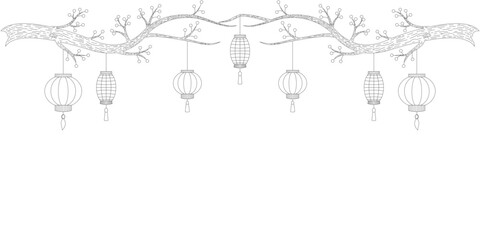Vector design of lanterns hanging on tree branches, for Chinese New Year eps2 © Art Ris