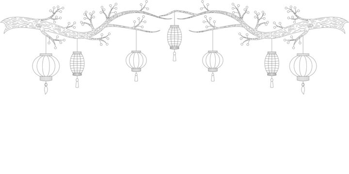 Vector design of lanterns hanging on tree branches, for Chinese New Year eps2