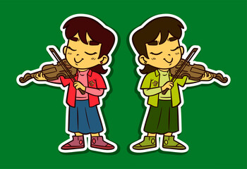 Girl Playing Viola Doodle Sticker Illustration