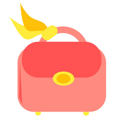 Pink women's bag with a yellow scarf on the handle. Women's bag