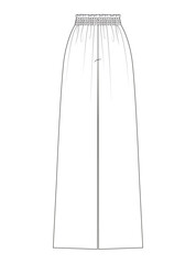 Technical illustration of women's wide-leg pants with a high elastic waist, offering comfort and versatility in styling.