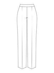 Technical illustration of women's straight-leg pants with a clean design and high waist, perfect for office wear.