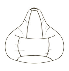 Technical drawing of a bean bag chair, showcasing a top and front view with smooth curves and a central seam for shape definition. Suitable for casual indoor seating designs.