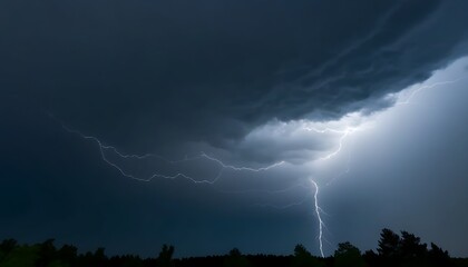 Powerful lightning in the sky, revealing mystery and strength in the night