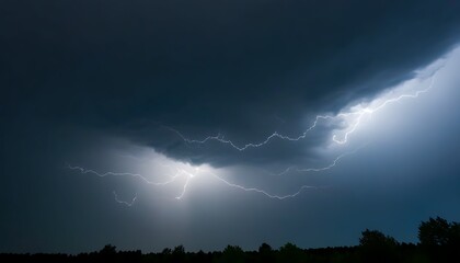 Powerful lightning in the sky, revealing mystery and strength in the night