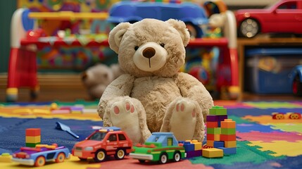 Cheerful Teddy Bear with Colorful Toys