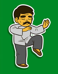 Old Man Doing Tai Chi Doodle Sticker Illustration