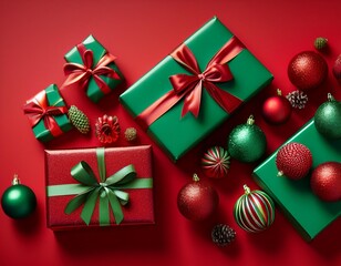 Festive Christmas presents with red and green accents, creating a sense of holiday cheer