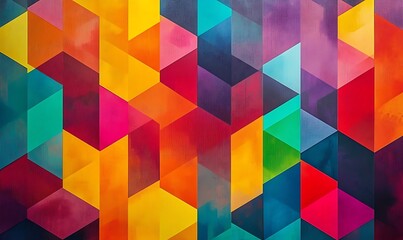 Obraz premium A colorful abstract painting with a rainbow of colors and shapes. The painting is full of energy and vibrancy, 