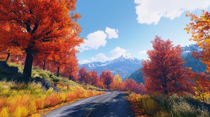 Obraz premium Maple forest in full autumn splendor, stunning details in red