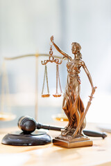 Lady Justice statue in law on office. Law and justice concept
