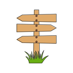 Simple wooden blank signpost vector illustration, old wooden signpost vector in lineal color style