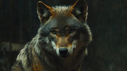 Obraz premium Majestic Gray Wolf Portrait Dark Background