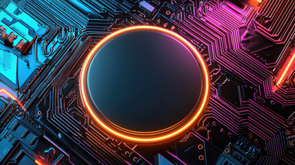 Futuristic abstract background with circuit board and glowing elements
