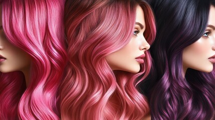 Naklejka premium Vibrant Hair Color Trends: Pink, Red, and Purple Locks