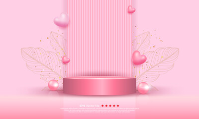 Pink podium background vector 3d rendering. pink pastel color abstract geometric background. Stage for awards on the website in a modern way