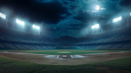 Baseball stadium night sky dark cloudy full moon Professional grand arena