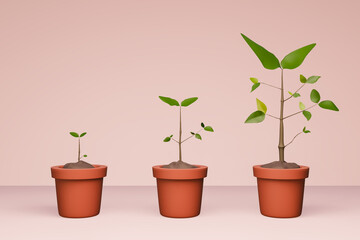Sign of business ; Relate the growth of a mighty tree from a tiny seed to the evolution of a business from a single idea to a thriving enterprise. 3d rendering image.