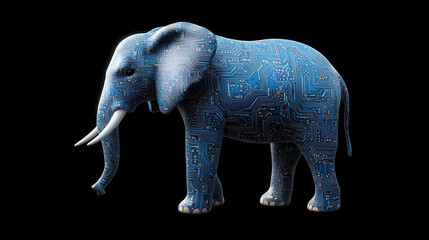 Fototapeta premium 3D rendering of full body elephant with blue circuit board design, showcasing technology and