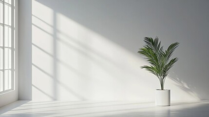 Fototapeta premium Empty room white floor walls right side image Minimalistic light background