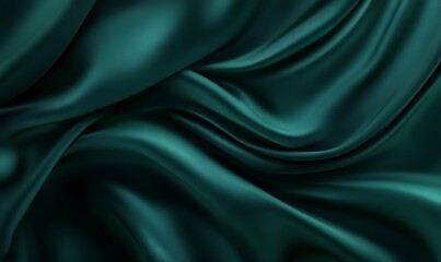 Fototapeta premium Elegant Dark Green Silk Satin Fabric with Soft Folds, Luxury Background for Design, Flat Lay Table Space, Romantic and Chic
