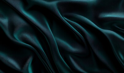 Obraz premium Elegant Dark Green Silk Satin Fabric with Soft Folds, Luxury Background for Design, Flat Lay Table Space, Romantic and Chic