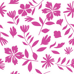 Abstract shape leaf and flower organic seamless pattern. pink floral leaves geometric pattern on white background. leaves silhouette summer pattern modern vector style