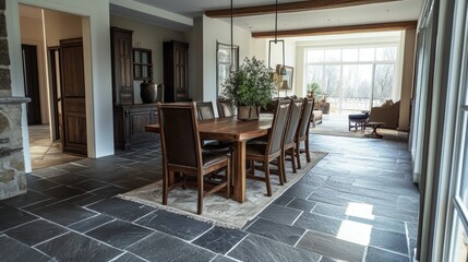 Fototapeta premium Rustic Dining Room with Slate Tiles