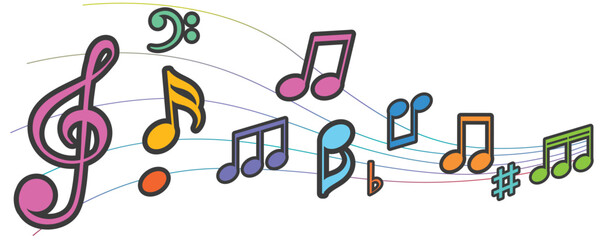 Colorful Musical Notes and Symbols