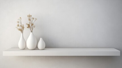 White floating shelf against plain grey wall Universal minimalistic background